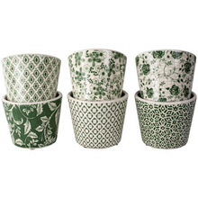 Load image into Gallery viewer, Terracotta Floral Vintage Green Pots. - Pretty Little Duck
