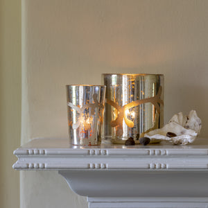 Votive Antique Silver with Etched Flower