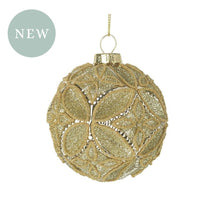 Load image into Gallery viewer, Gold Glittered Leaf Design Bauble - Pretty Little Duck
