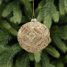 Load image into Gallery viewer, Gold Glittered Leaf Geo Design Bauble
