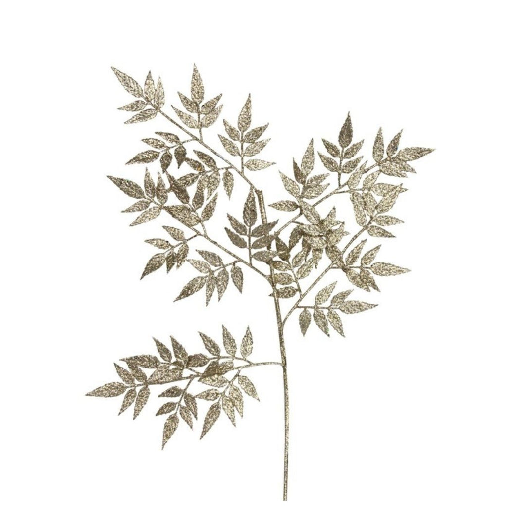 Pale Gold Glitter Fine Faux Leaf Spray - Pretty Little Duck