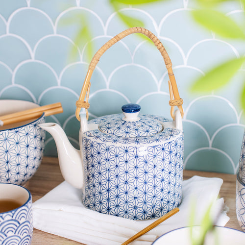 Sass & Belle Ceramic Teapot Sashiko Pattern Blue and White - Pretty Little Duck