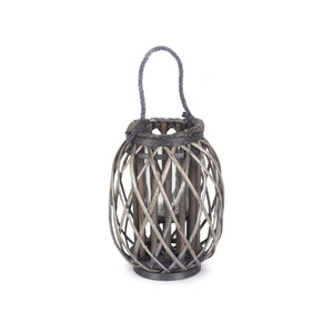 Small Grey Wash Willow Candle Lantern