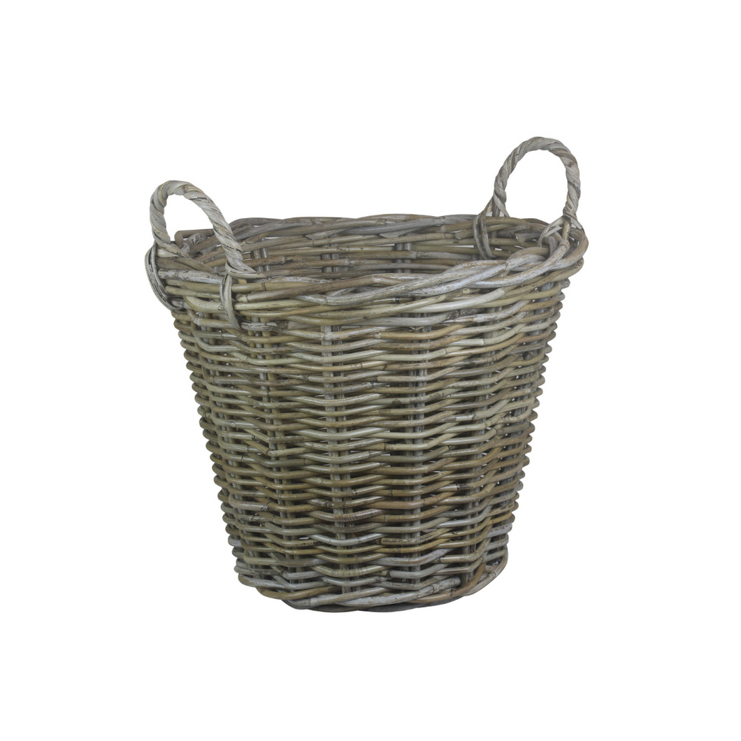 Small Round Grey Rattan Log Basket