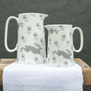 Bone China Grey and white Jug, Running Hare - small - Pretty Little Duck