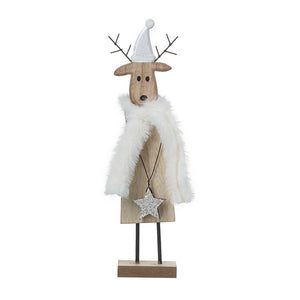 Wooden Deer With Woolly Scarf & Star