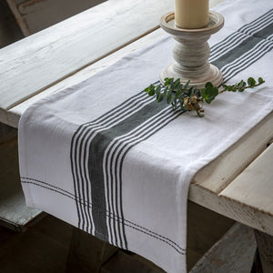 Woven Grey and White Ticking Stripe Table Runner