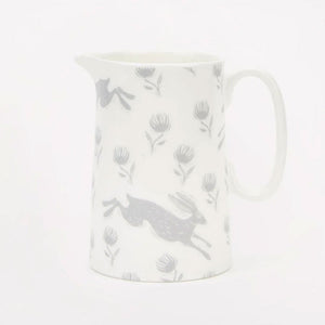 Bone China Grey and white Jug, Running Hare - small